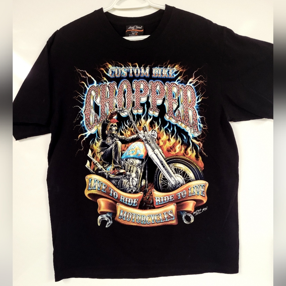 3D Custom Bike Chopper Graphic XL T-Shirt Rubber Letters Metal Rivets Biker Tee